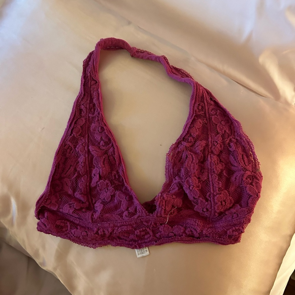 Lace Halter Bralette - Purple Pink